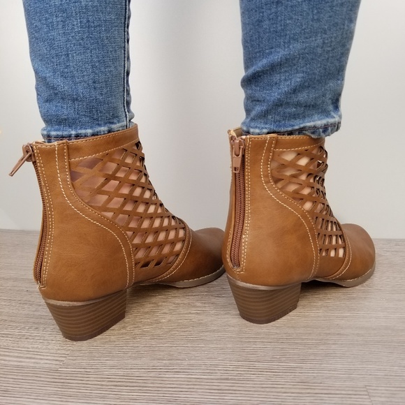 Brown Cut out Ankle Perforated Spring Boots - Picture 5 of 8